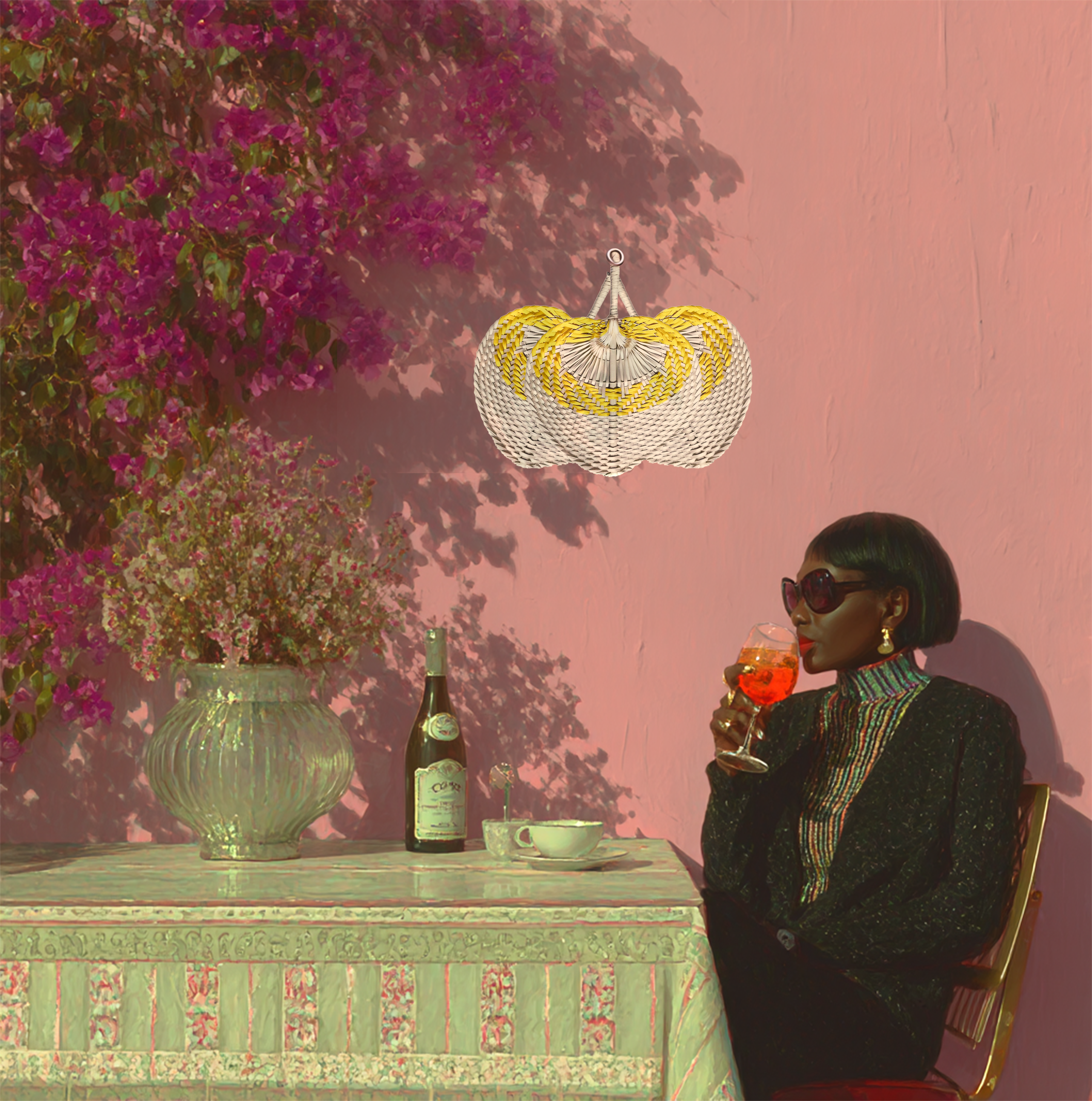 Bicolor Raffia Handmade Fan