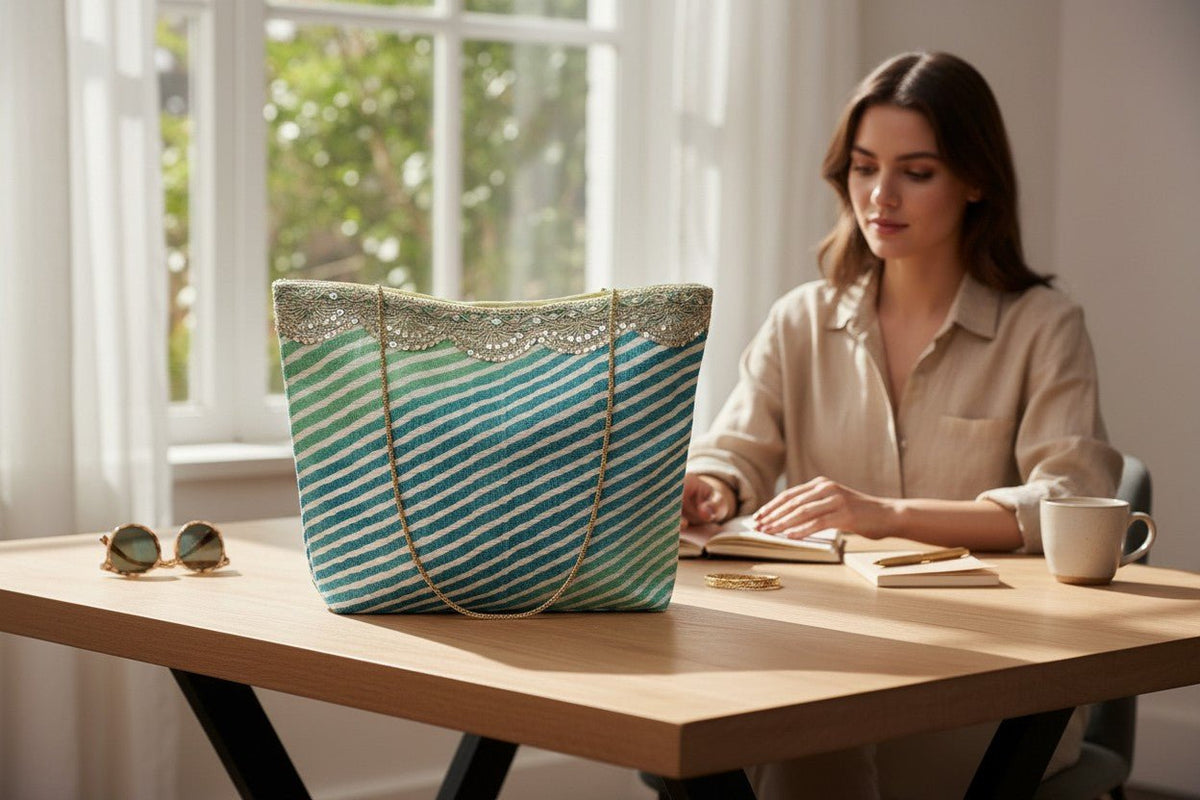 Big Lehariya Fabric Bags with Handle Traditional Gifts La Vie Bien Big Lehariya Fabric Bags with Handle