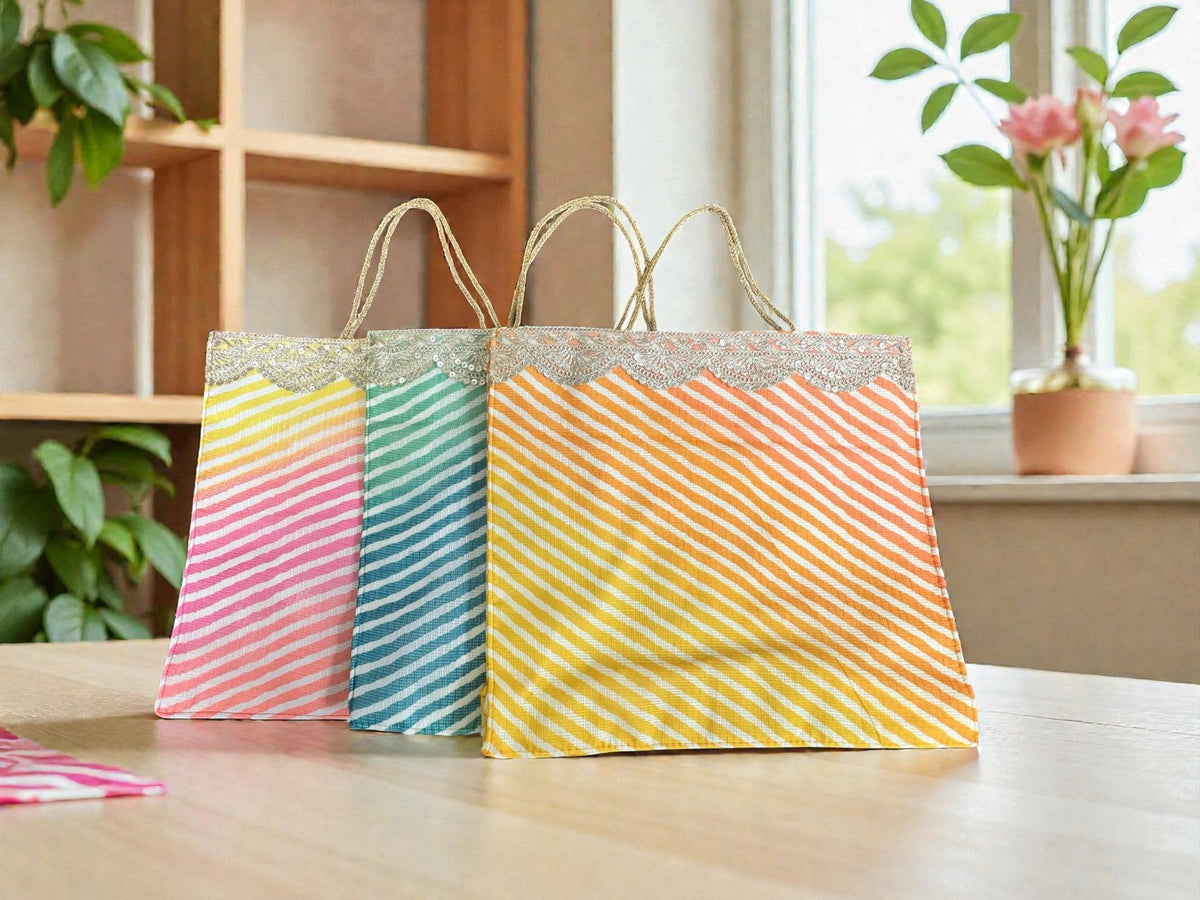 Big Lehariya Fabric Bags with Handle Traditional Gifts La Vie Bien Big Lehariya Fabric Bags with Handle