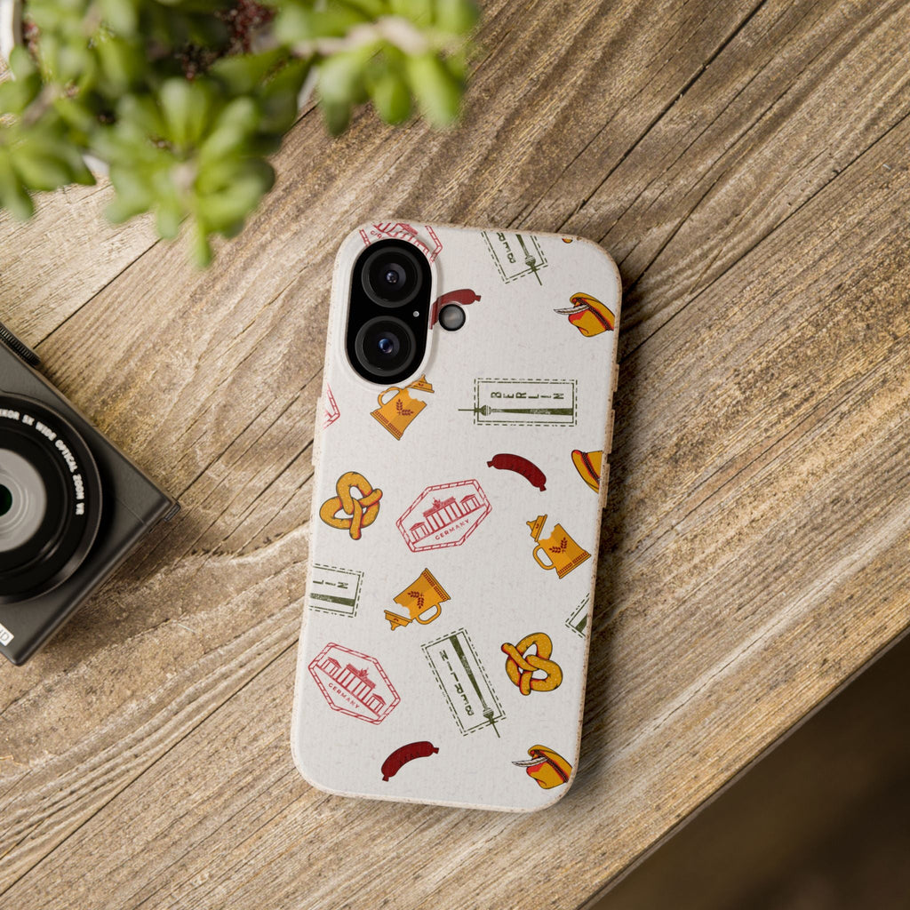 Biodegradable Phone Case with German goodies (Bavarian Pretzels, Beer Steins, hats, Fernsehturm tower & Berlin Stamps) Phone Case La Vie Bien Biodegradable Phone Case with German goodies (Bavarian Pretzels, Beer Steins, hats, Fernsehturm tower & Berlin Stamps)