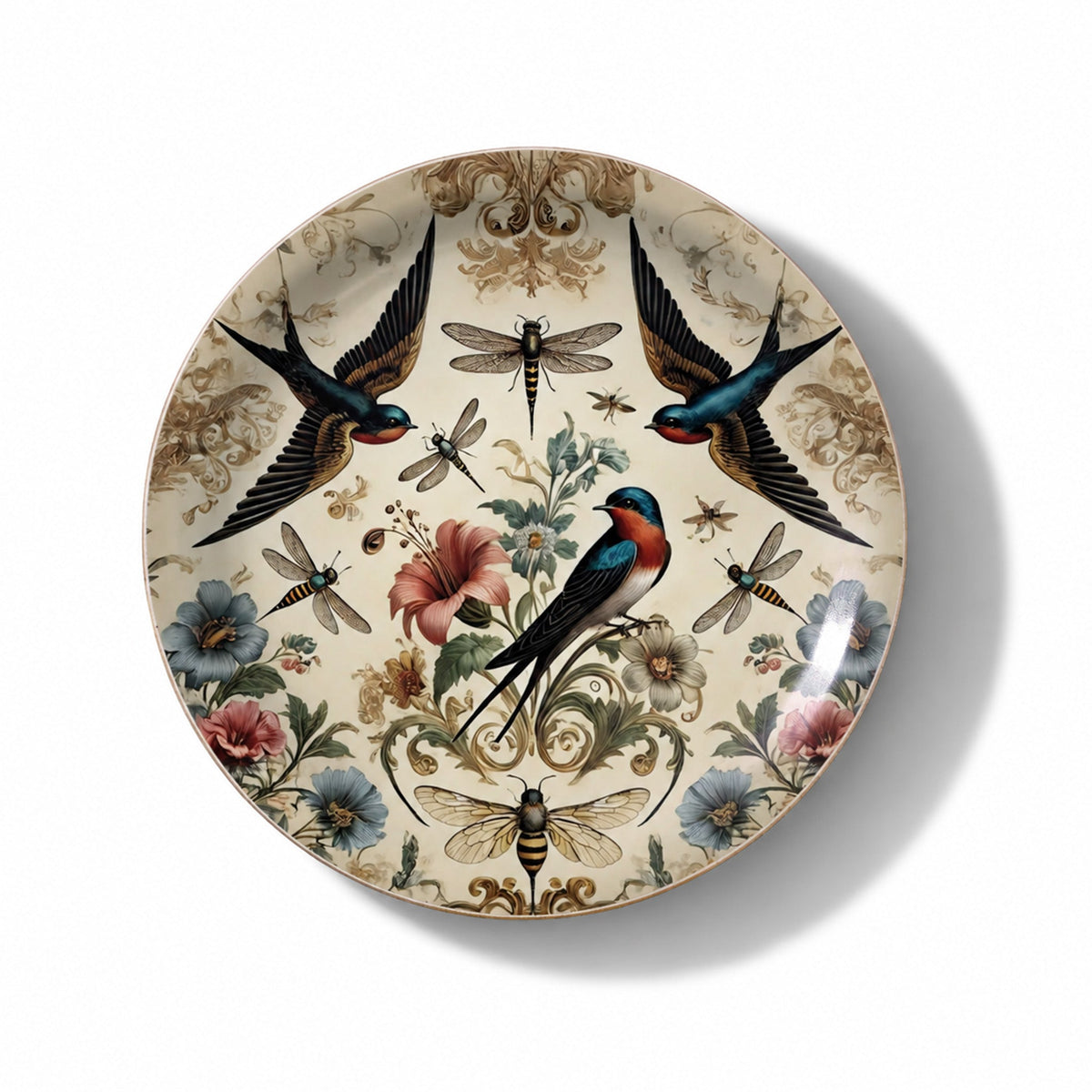 Birds and Bees Birchwood Tray - Mini Round - Set of 2 La Vie Bien Birds and Bees Birchwood Tray - Mini Round - Set of 2