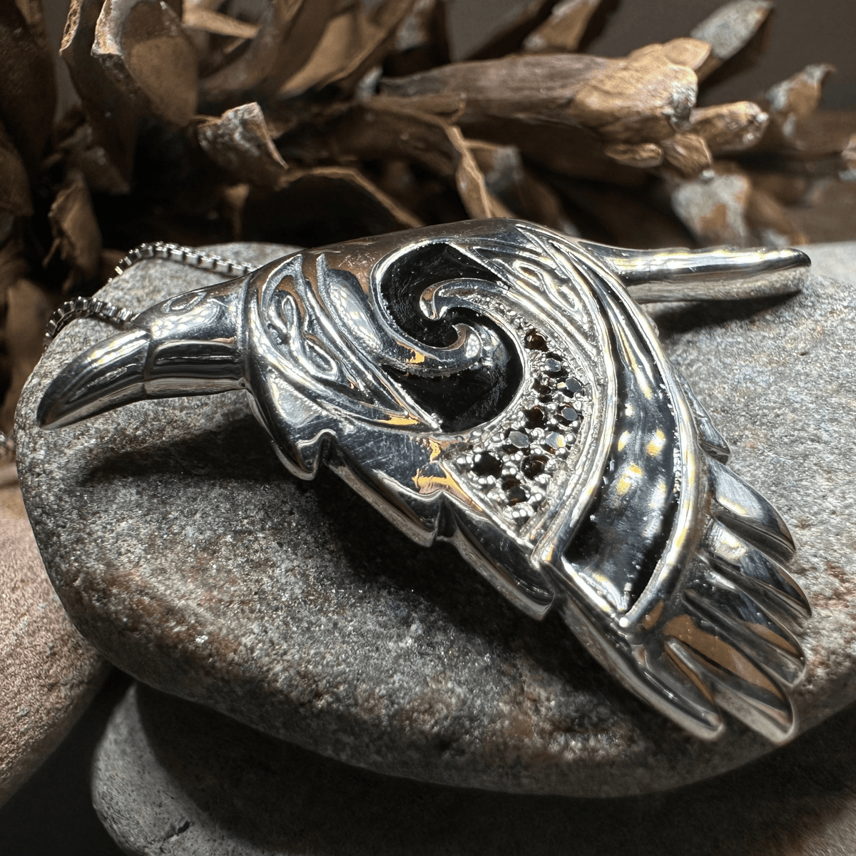 Birget Celtic Raven Necklace in Sterling Silver Pendant La Vie Bien Birget Celtic Raven Necklace in Sterling Silver