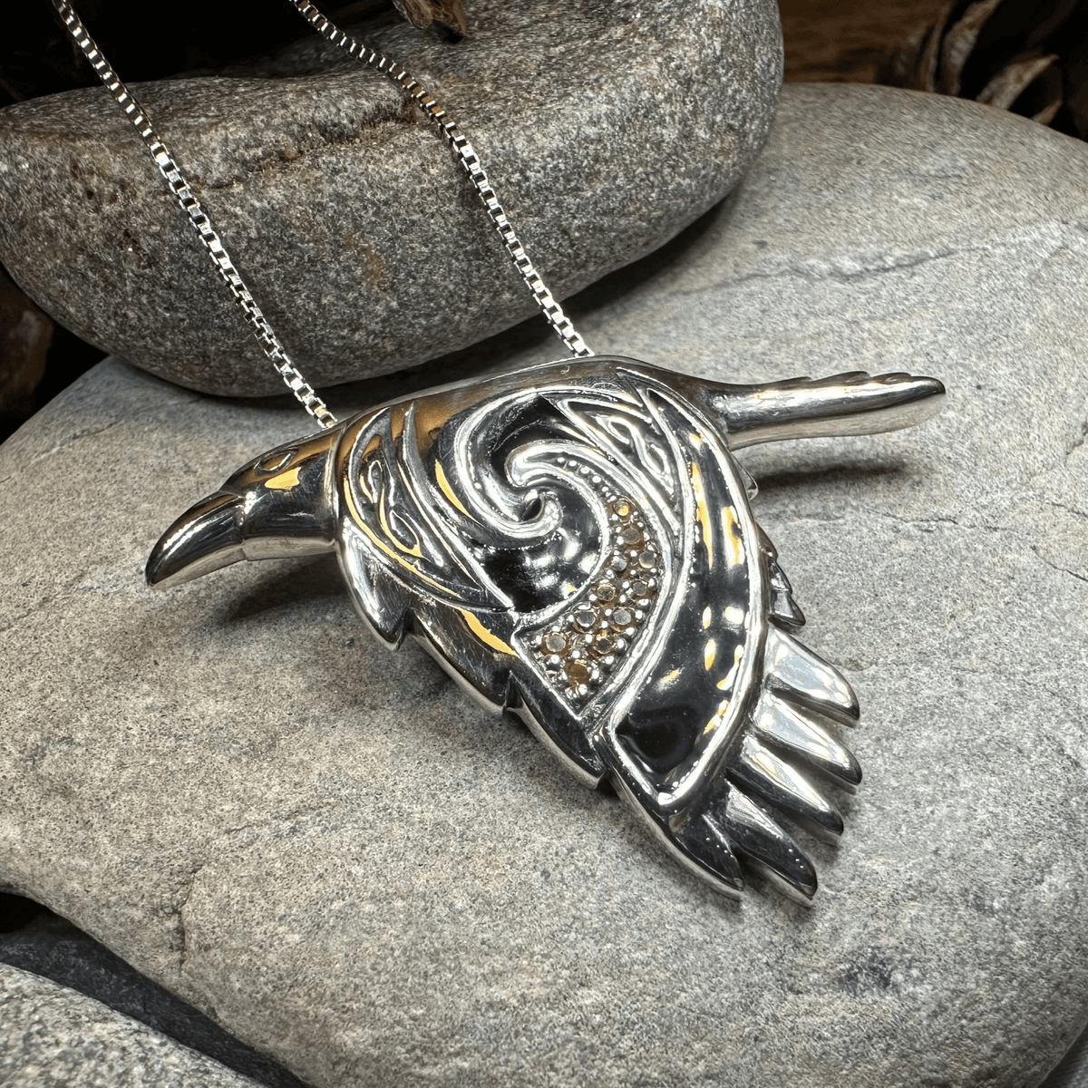 Birget Celtic Raven Necklace in Sterling Silver Pendant La Vie Bien Birget Celtic Raven Necklace in Sterling Silver