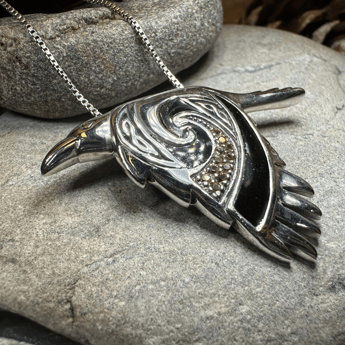Birget Celtic Raven Necklace in Sterling Silver Pendant La Vie Bien Birget Celtic Raven Necklace in Sterling Silver