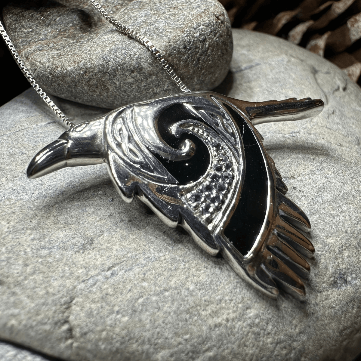 Birget Celtic Raven Necklace in Sterling Silver Pendant La Vie Bien Birget Celtic Raven Necklace in Sterling Silver