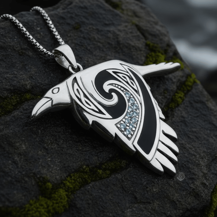 Birget Celtic Raven Necklace in Sterling Silver Pendant La Vie Bien Birget Celtic Raven Necklace in Sterling Silver