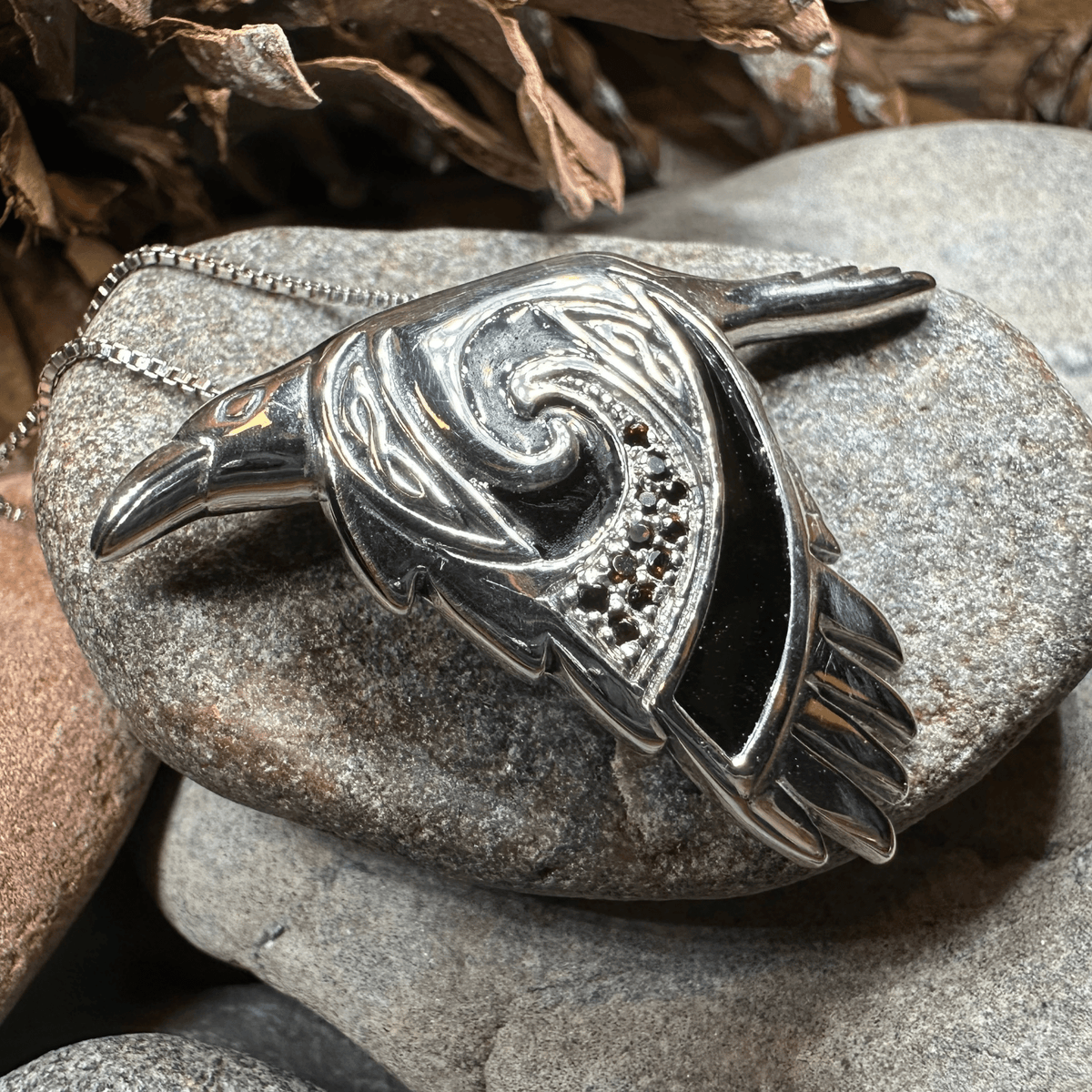 Birget Celtic Raven Necklace in Sterling Silver Pendant La Vie Bien Birget Celtic Raven Necklace in Sterling Silver