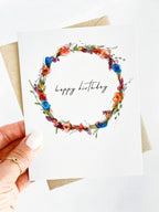 Birthday Card - Watercolor Floral Wreath Greeting Card by Five Dot Post