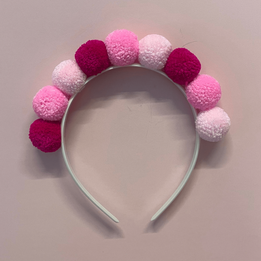 Birthday Pom Pom Headband in Red and Pink Party La Vie Bien Birthday Pom Pom Headband in Red and Pink