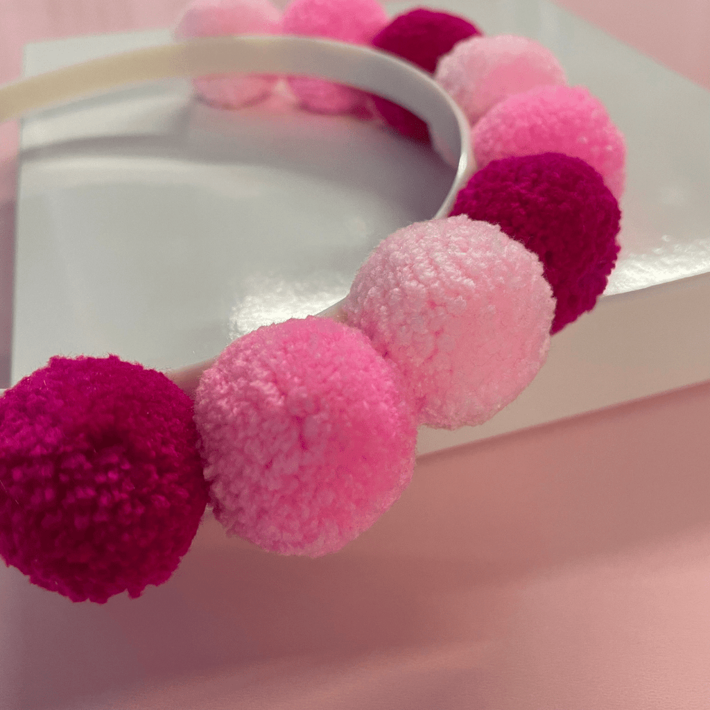 Birthday Pom Pom Headband in Red and Pink Party La Vie Bien Birthday Pom Pom Headband in Red and Pink