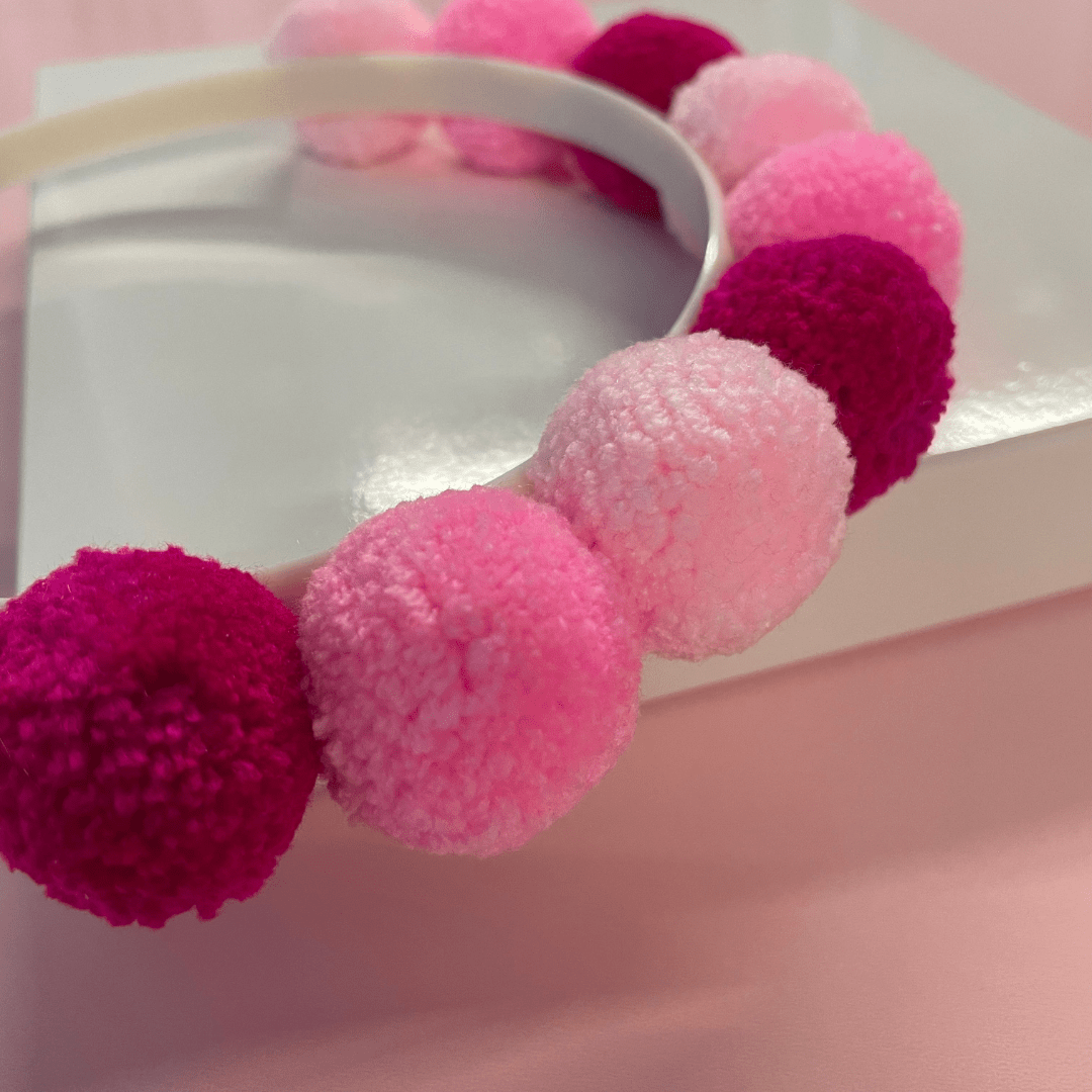 Birthday Pom Pom Headband in Red and Pink Party La Vie Bien Birthday Pom Pom Headband in Red and Pink