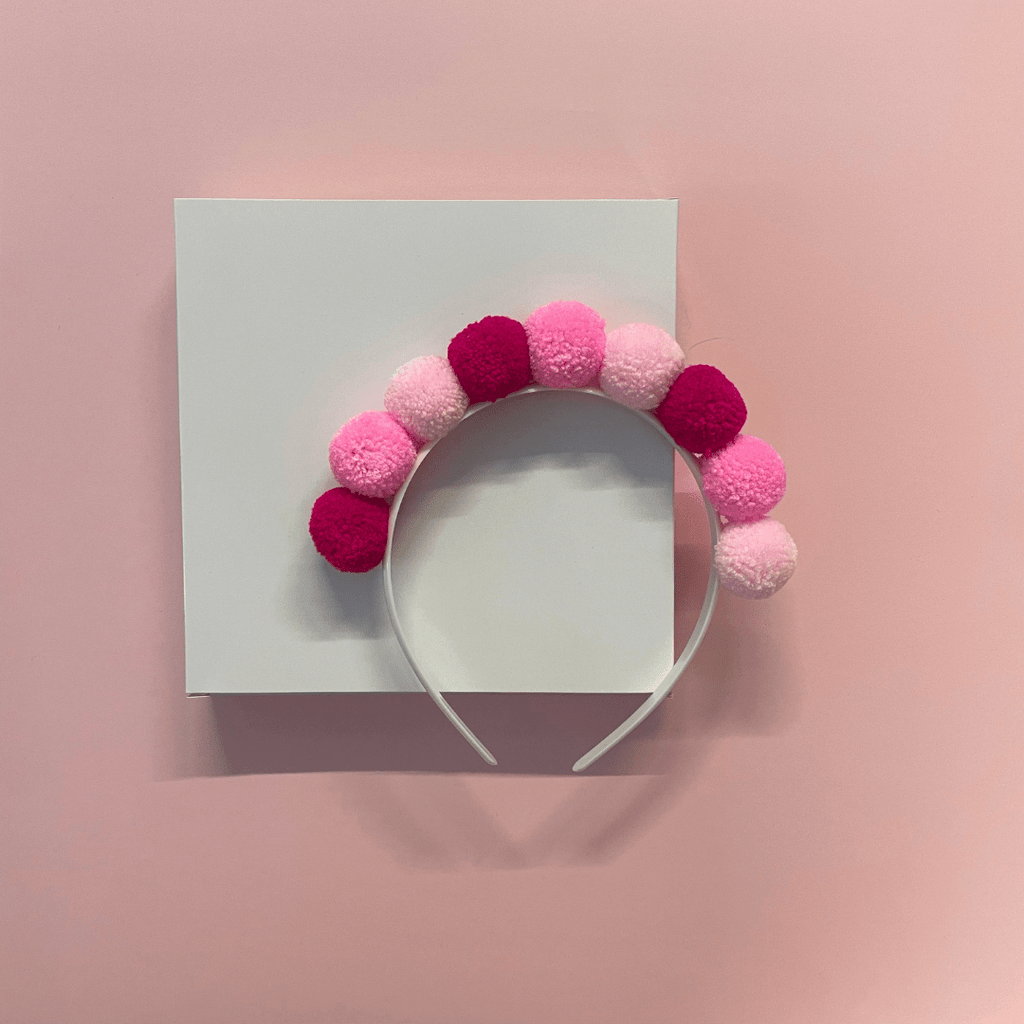 Birthday Pom Pom Headband in Red and Pink Party La Vie Bien Birthday Pom Pom Headband in Red and Pink