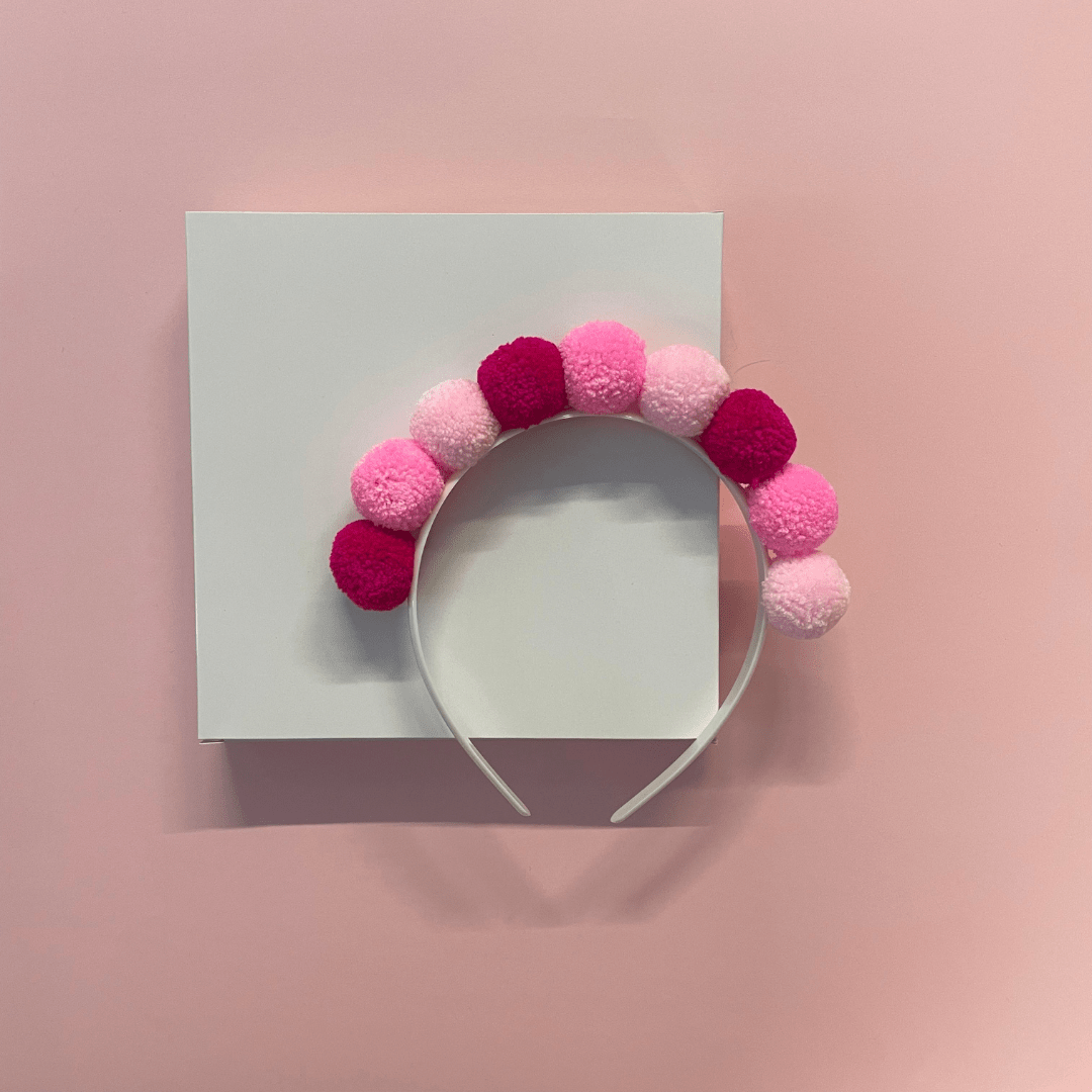 Birthday Pom Pom Headband in Red and Pink Party La Vie Bien Birthday Pom Pom Headband in Red and Pink