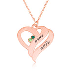 Birthstones Heart Necklace With Engraved Hebrew Names