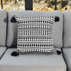 Black 22" X 22" Throw Pillow for couch with Tassels-Winter Throw Pillow La Vie Bien Black 22" X 22" Throw Pillow for couch with Tassels-Winter