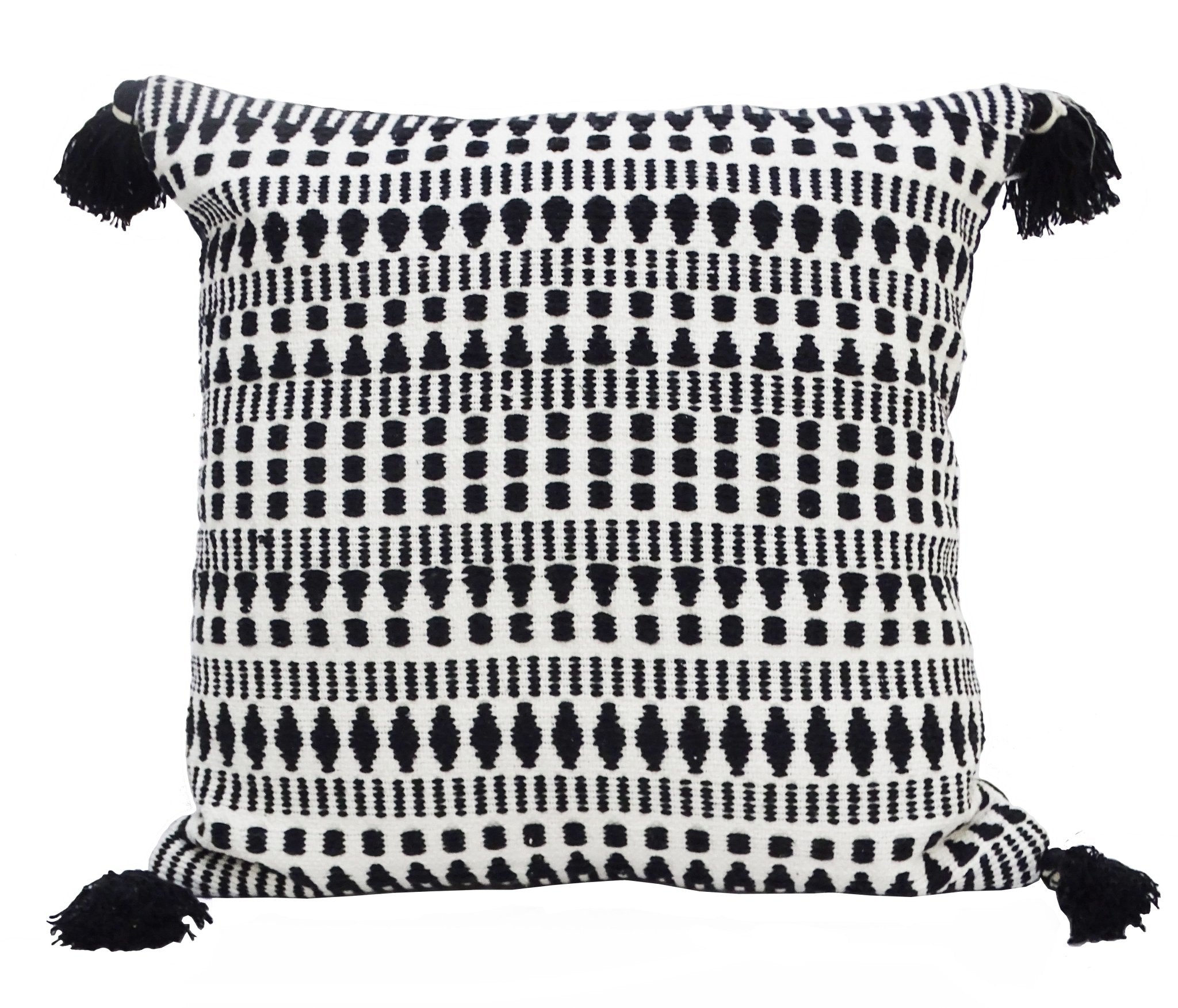 Black 22" X 22" Throw Pillow for couch with Tassels-Winter Throw Pillow La Vie Bien Black 22" X 22" Throw Pillow for couch with Tassels-Winter
