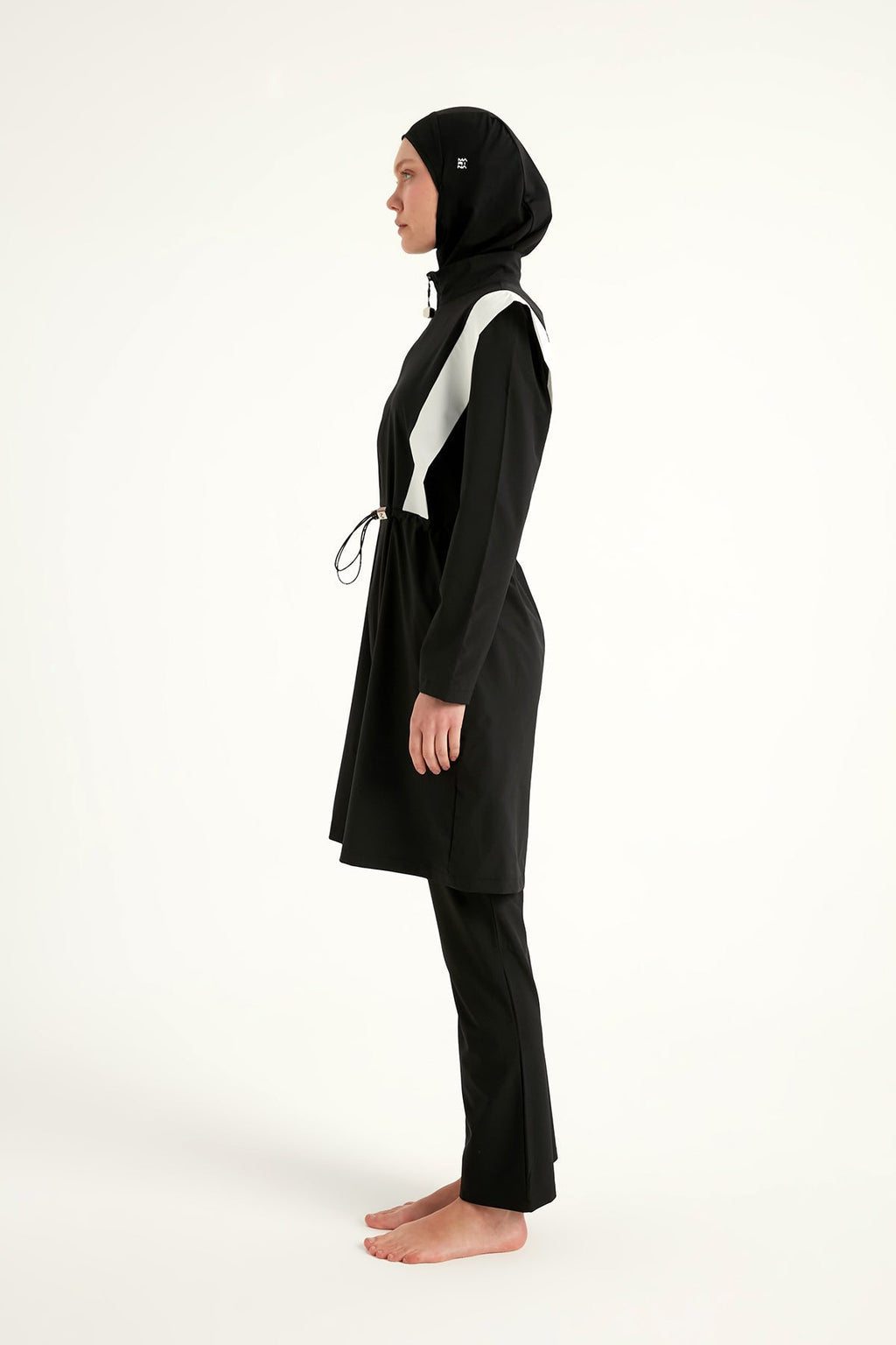Black Adjustable Waist Modest Burkini Set M2526-1 Covered Burkini Swimwear La Vie Bien Black Adjustable Waist Modest Burkini Set M2526-1