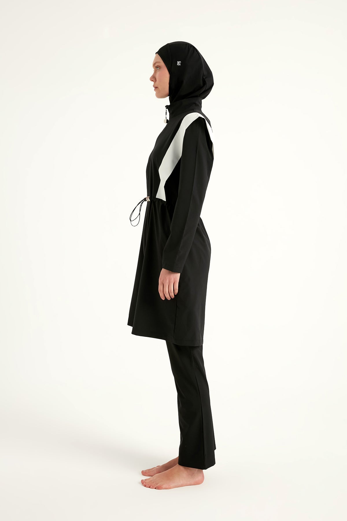 Black Adjustable Waist Modest Burkini Set M2526-1 Covered Burkini Swimwear La Vie Bien Black Adjustable Waist Modest Burkini Set M2526-1