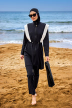 Black Adjustable Waist Modest Burkini Set M2526-1 Covered Burkini Swimwear La Vie Bien Black Adjustable Waist Modest Burkini Set M2526-1