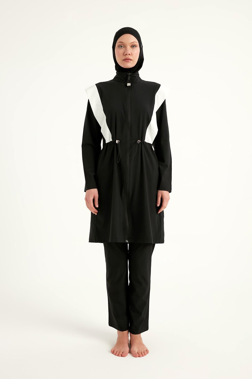 Black Adjustable Waist Modest Burkini Set M2526-1 Covered Burkini Swimwear La Vie Bien Black Adjustable Waist Modest Burkini Set M2526-1