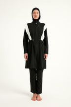 Black Adjustable Waist Modest Burkini Set M2526-1 Covered Burkini Swimwear La Vie Bien Black Adjustable Waist Modest Burkini Set M2526-1