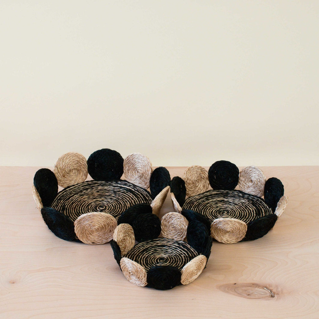 Black and White Abaca Fruit Basket - Tabletop Basket, set of 3 | LIKHÂ