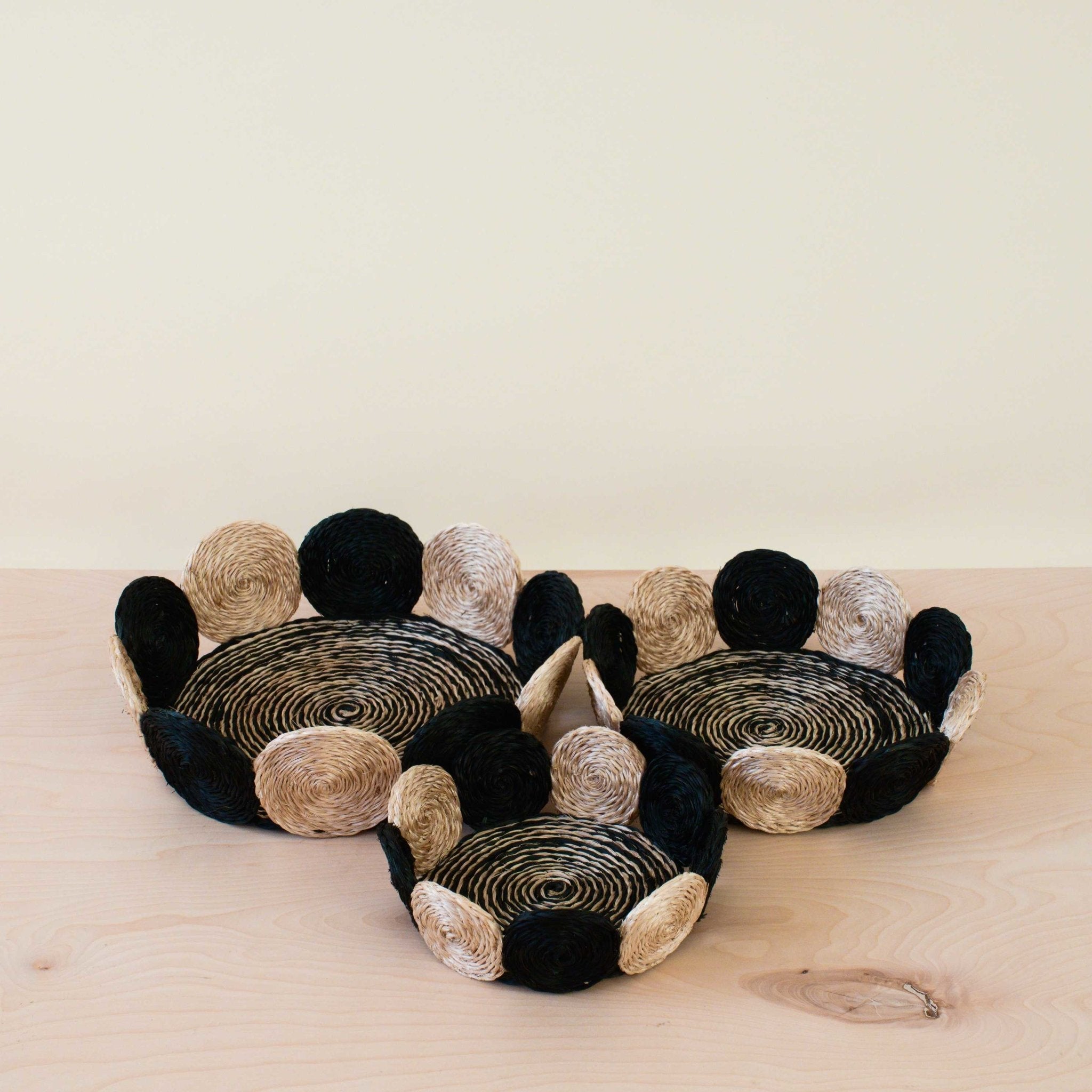 Black and White Abaca Fruit Basket - Tabletop Basket, set of 3 | LIKHÂ