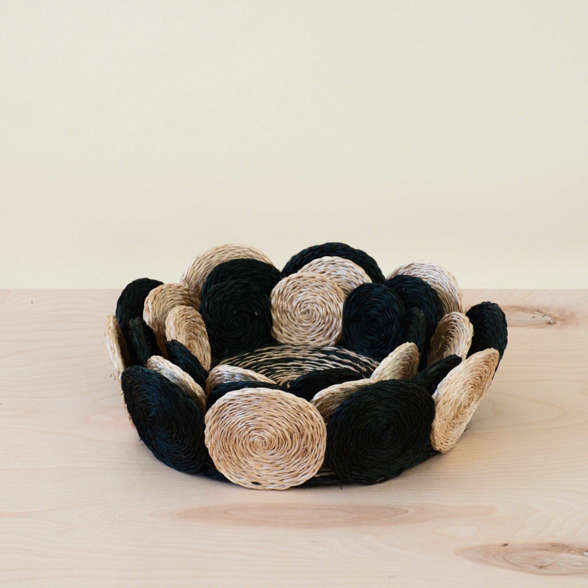 Black and White Abaca Fruit Basket - Tabletop Basket, set of 3 | LIKHÂ