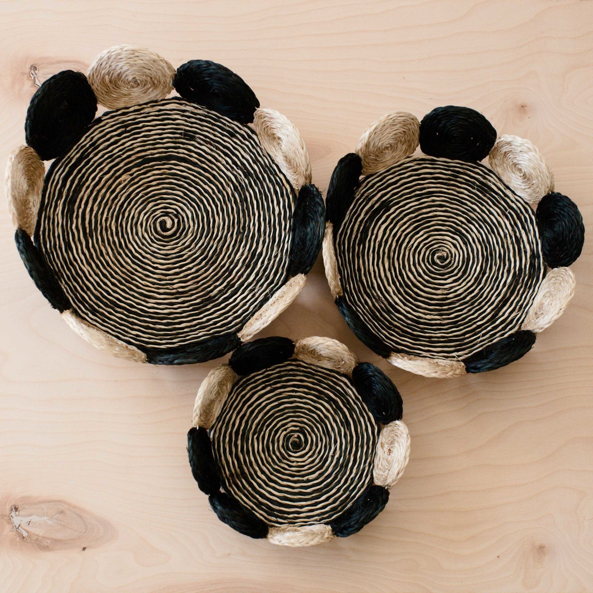 Black and White Abaca Fruit Basket - Tabletop Basket, set of 3 | LIKHÂ