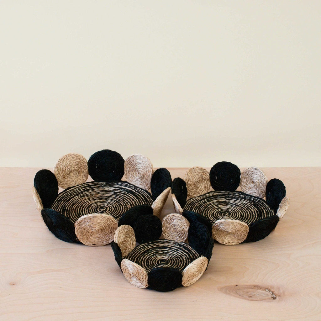 Black and White Abaca Fruit Basket - Tabletop Basket, set of 3 | LIKHÂ by LIKHÂ