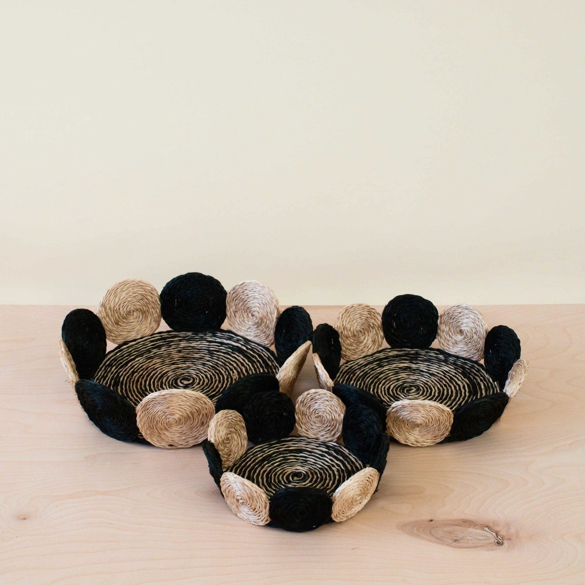 Black and White Abaca Fruit Basket - Tabletop Basket, set of 3 | LIKHÂ by LIKHÂ