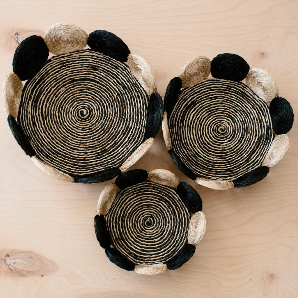 Black and White Abaca Fruit Basket - Tabletop Basket, set of 3 | LIKHÂ by LIKHÂ