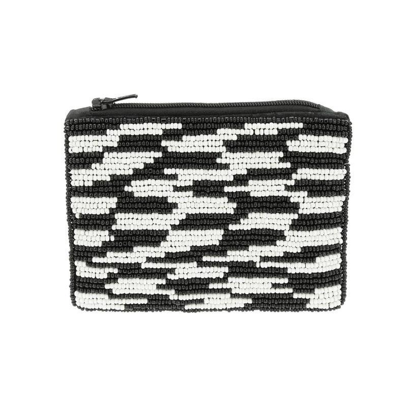 Black and White Beaded Pouch Cosmetic & Jewelry Bags La Vie Bien Black and White Beaded Pouch