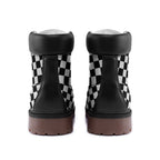 Black and white checkered Lightweight Microfiber Leather Chukka Boots by Printy6