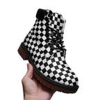 Black and white checkered Lightweight Microfiber Leather Chukka Boots by Printy6