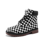Black and white checkered Lightweight Microfiber Leather Chukka Boots by Printy6