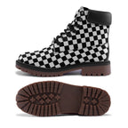 Black and white checkered Lightweight Microfiber Leather Chukka Boots by Printy6