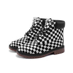 Black and white checkered Lightweight Microfiber Leather Chukka Boots by Printy6