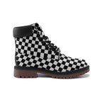Black and white checkered Lightweight Microfiber Leather Chukka Boots by Printy6