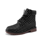 Black and white polka dot Premium Lightweight Microfiber Leather Chukka Boots by Printy6