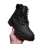 Black and white polka dot Premium Lightweight Microfiber Leather Chukka Boots by Printy6