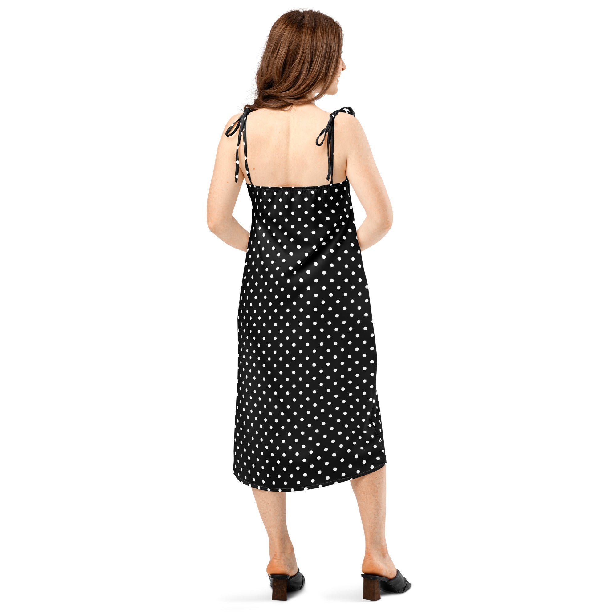 Black and white Polka dot Tie - strap midi dress