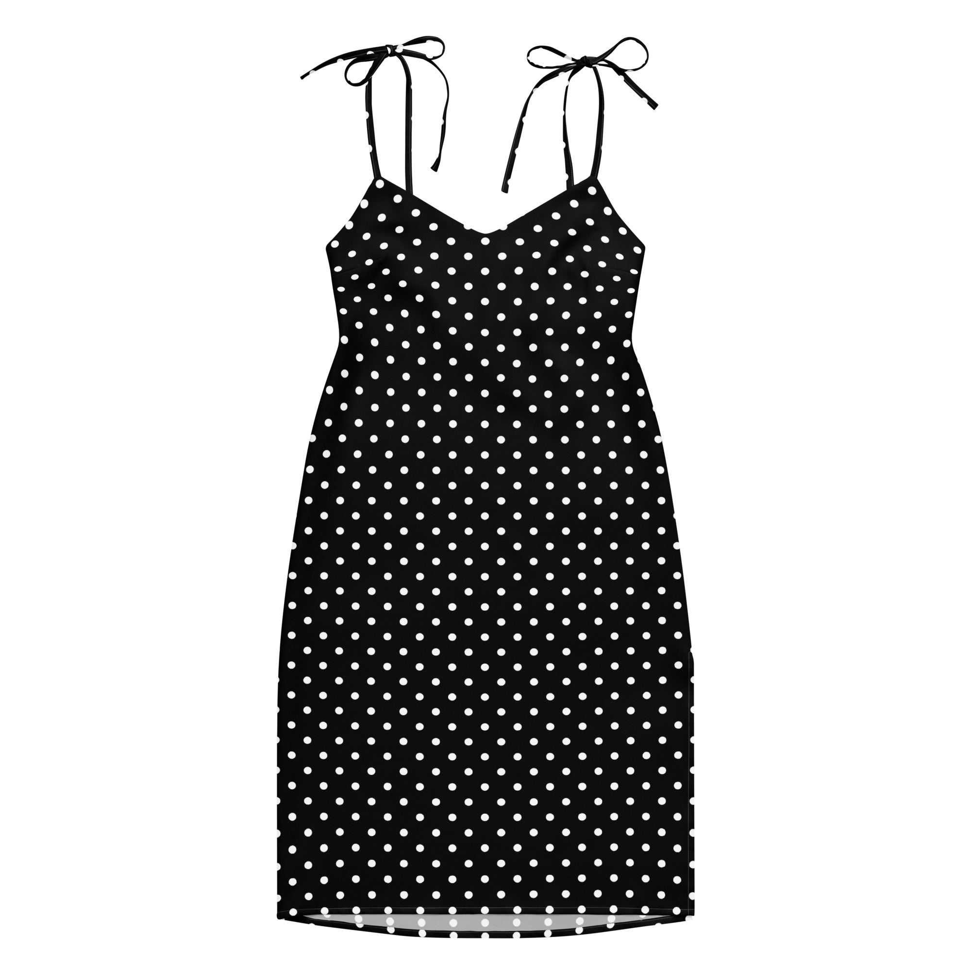 Black and white Polka dot Tie - strap midi dress
