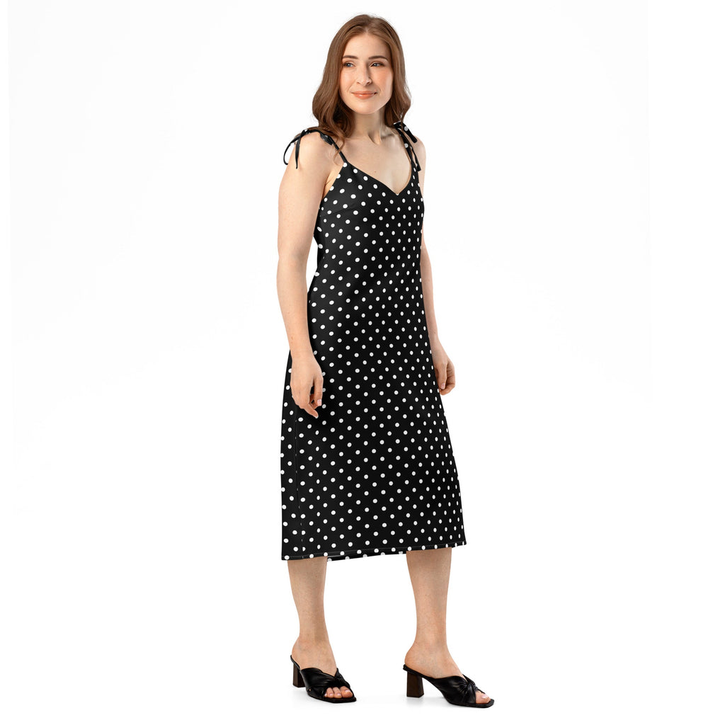 Black and white Polka dot Tie - strap midi dress