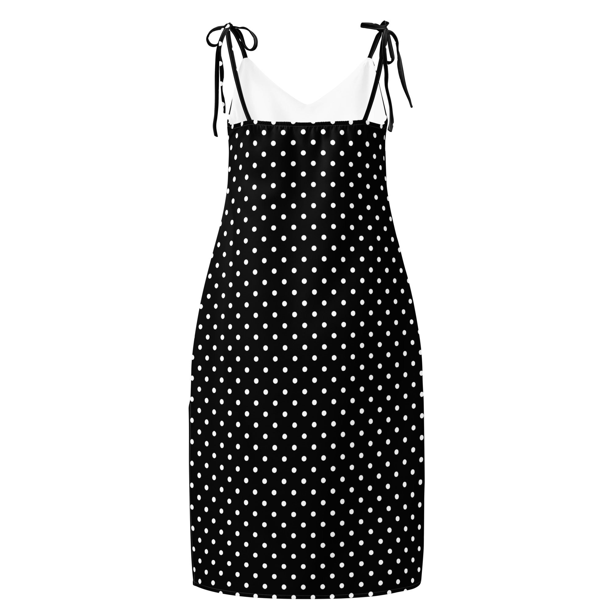 Black and white Polka dot Tie - strap midi dress