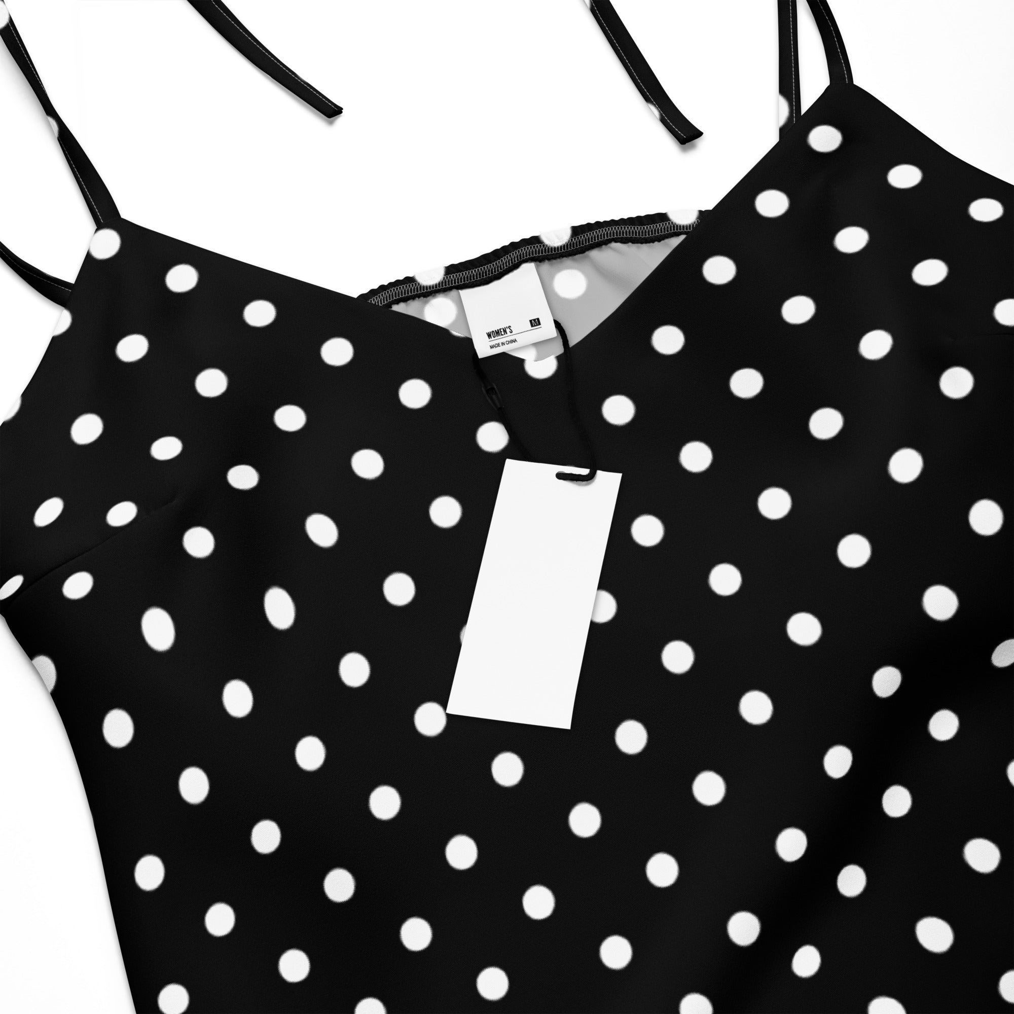 Black and white Polka dot Tie - strap midi dress