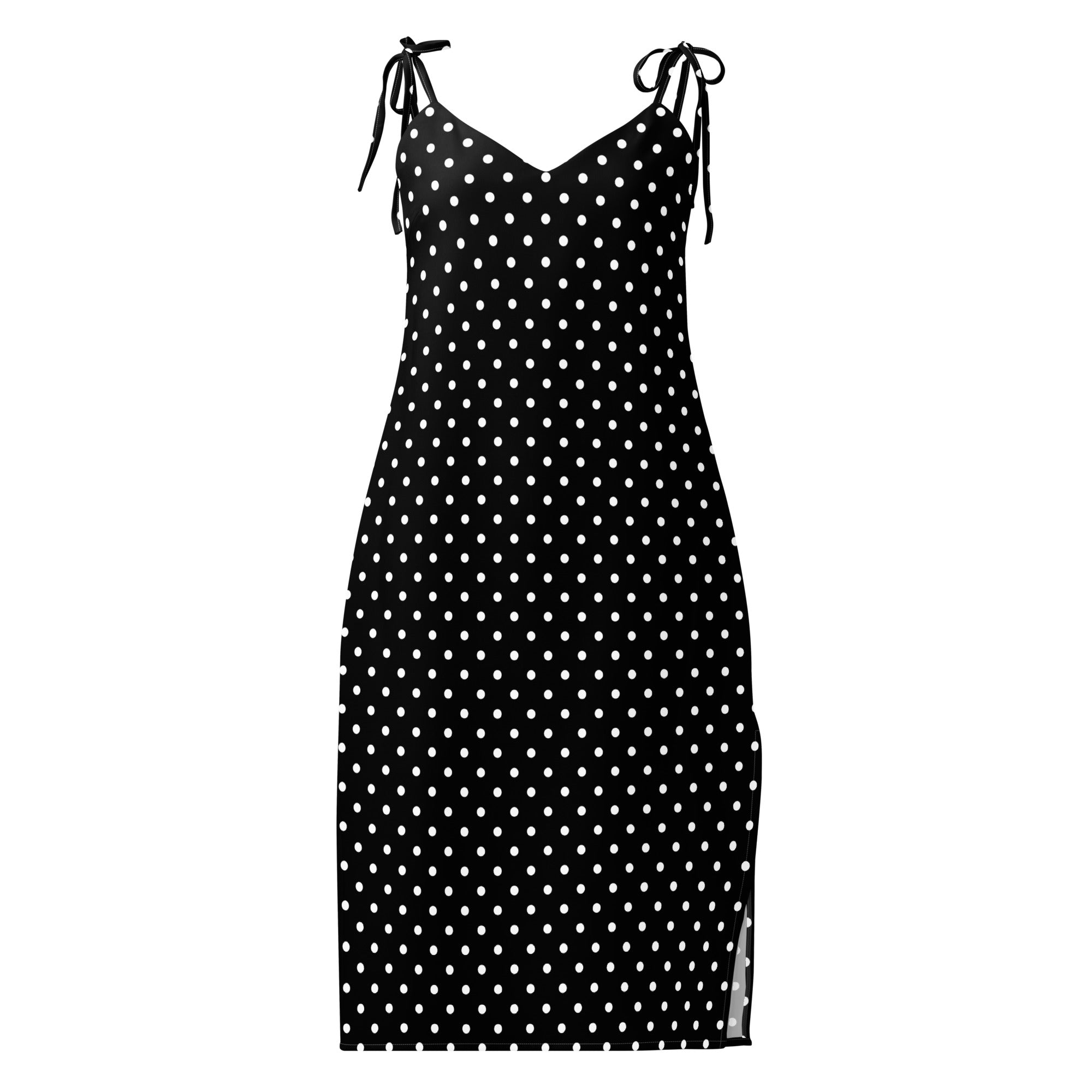 Black and white Polka dot Tie - strap midi dress