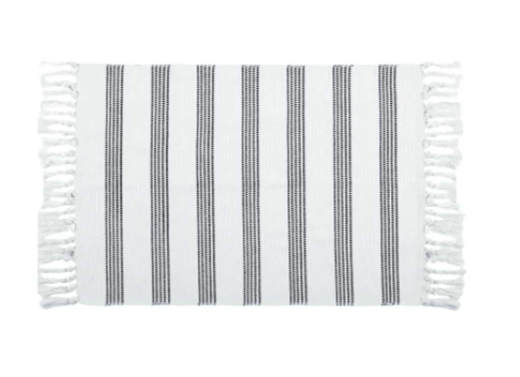 Black and White Striped Accent Rug With Fringe by Nickel Designs Custom Doormats