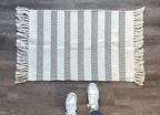 Black and White Striped Accent Rug With Fringe by Nickel Designs Custom Doormats