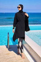 Black Asymmetric Cut Premium Full Coverage Swimwear Set M2503-3 Covered Burkini Swimwear La Vie Bien Black Asymmetric Cut Premium Full Coverage Swimwear Set M2503-3